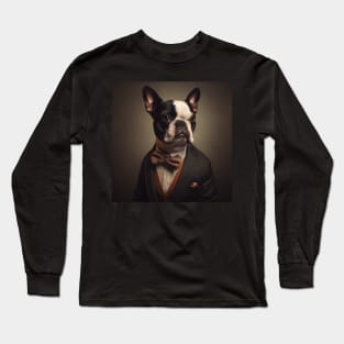 Boston Terrier Dog in Suit Long Sleeve T-Shirt